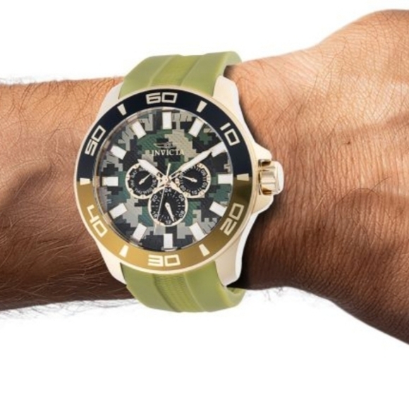 NIB Invicta Pro Diver Impact Men's Watch 50mm Olive Green Camo Dial Gold Case - Picture 2 of 10